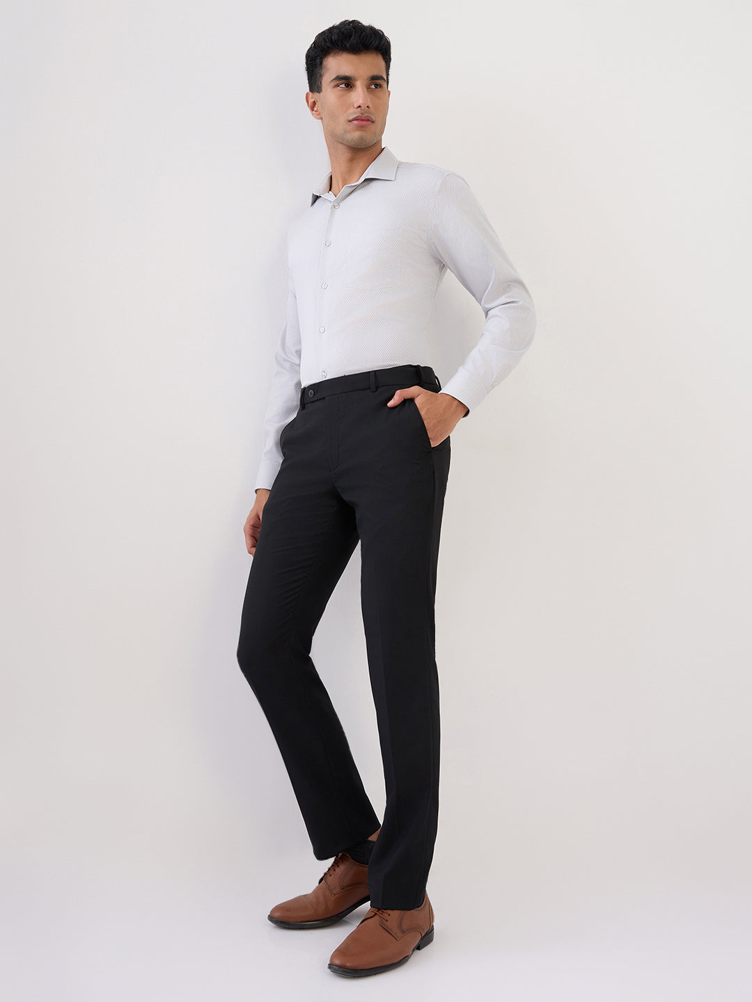 Park Avenue Men Grey Structure Regular Fit Cotton Full Sleeve Formal Shirt