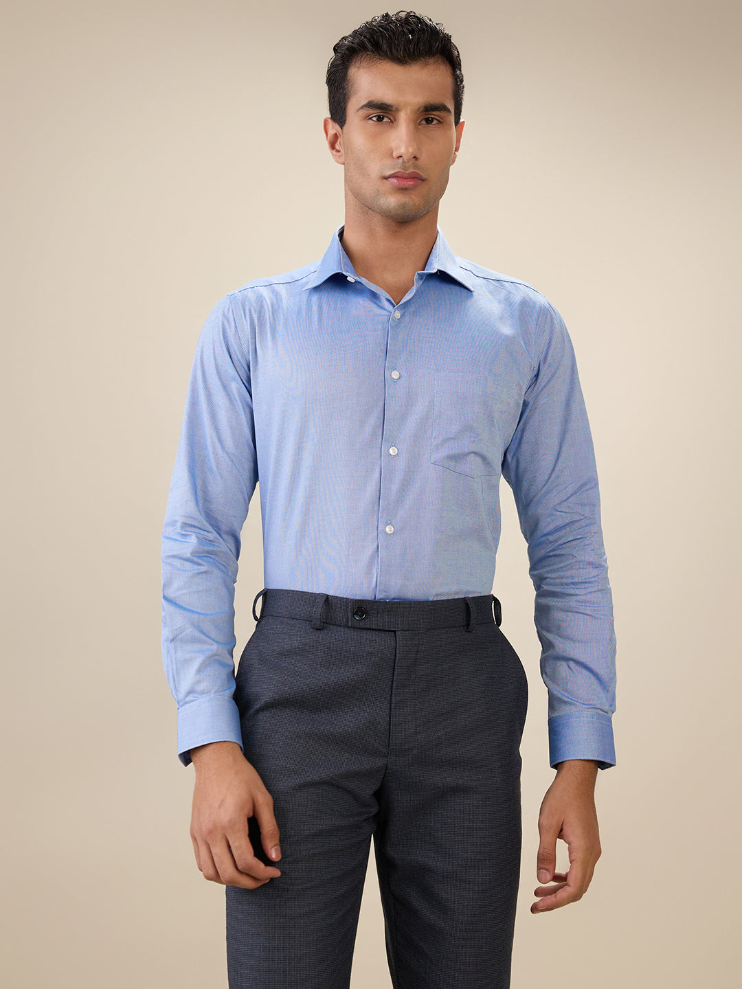 Park Avenue Men Blue Structure Regular Fit Cotton Full Sleeve Ainsley Collar Formal Shirt