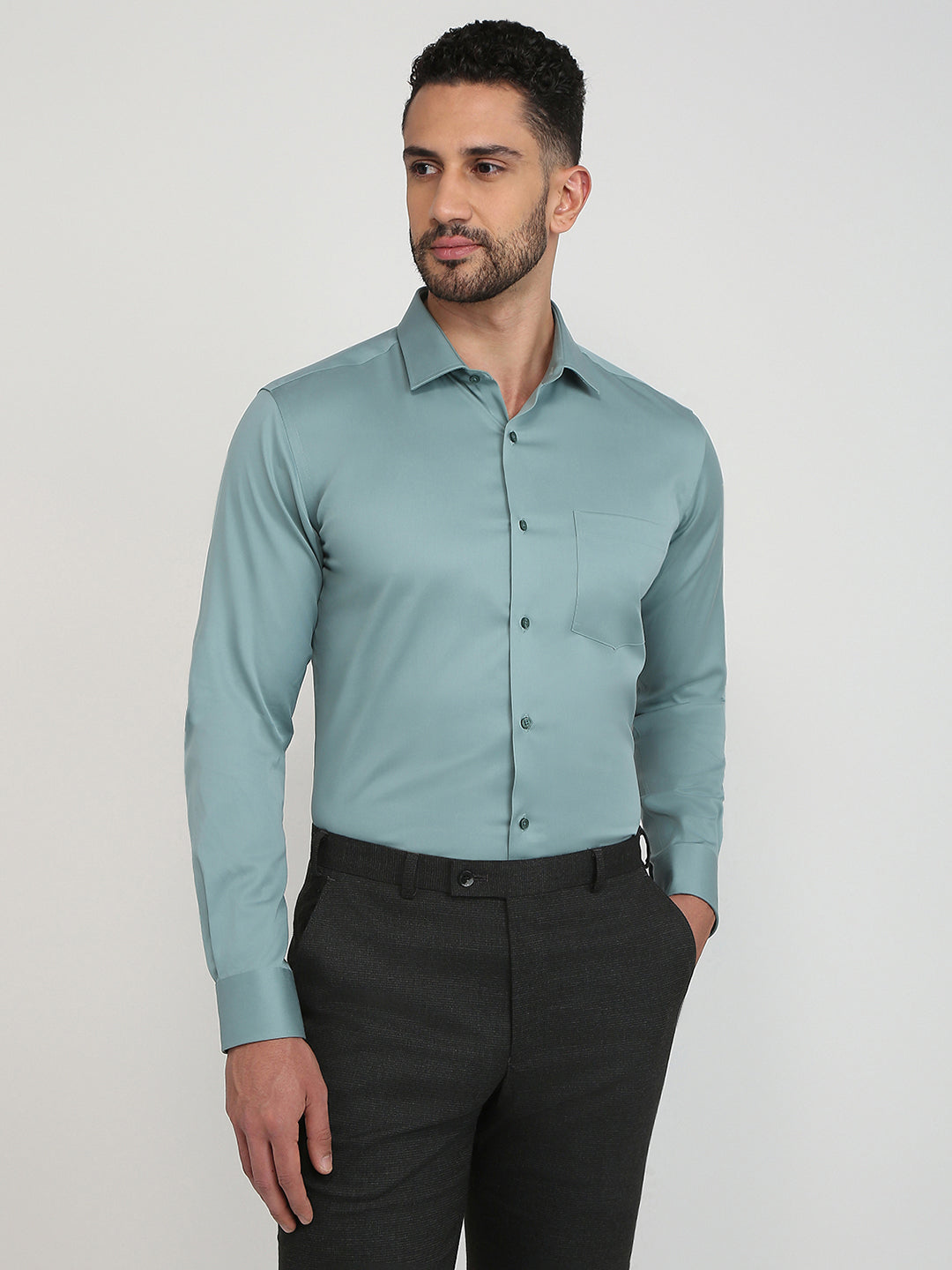 Park Avenue Men Blue Solid Regular Fit Cotton Full Sleeve Formal Shirt