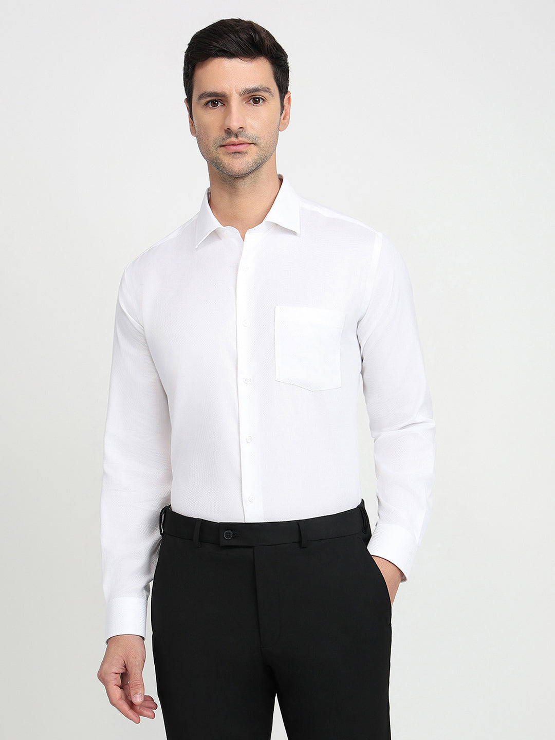Park Avenue Men White Structure Regular Fit Cotton Full Sleeve Ainsley Collar Formal Shirt