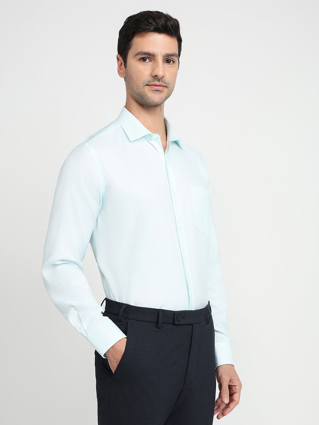 Park Avenue Men Blue Structure Regular Fit Cotton Full Sleeve Ainsley Collar Formal Shirt