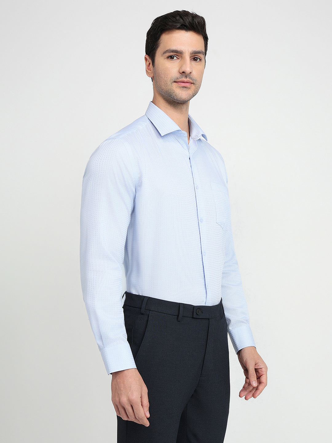 Park Avenue Men Blue Checks Regular Fit Cotton Full Sleeve Ainsley Collar Formal Shirt