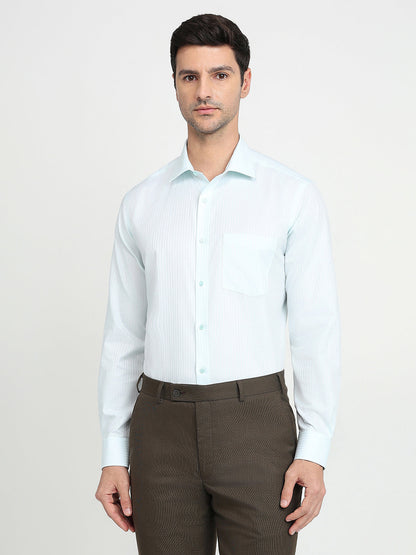 Park Avenue Men Blue Stripe Regular Fit Cotton Full Sleeve Ainsley Collar Formal Shirt