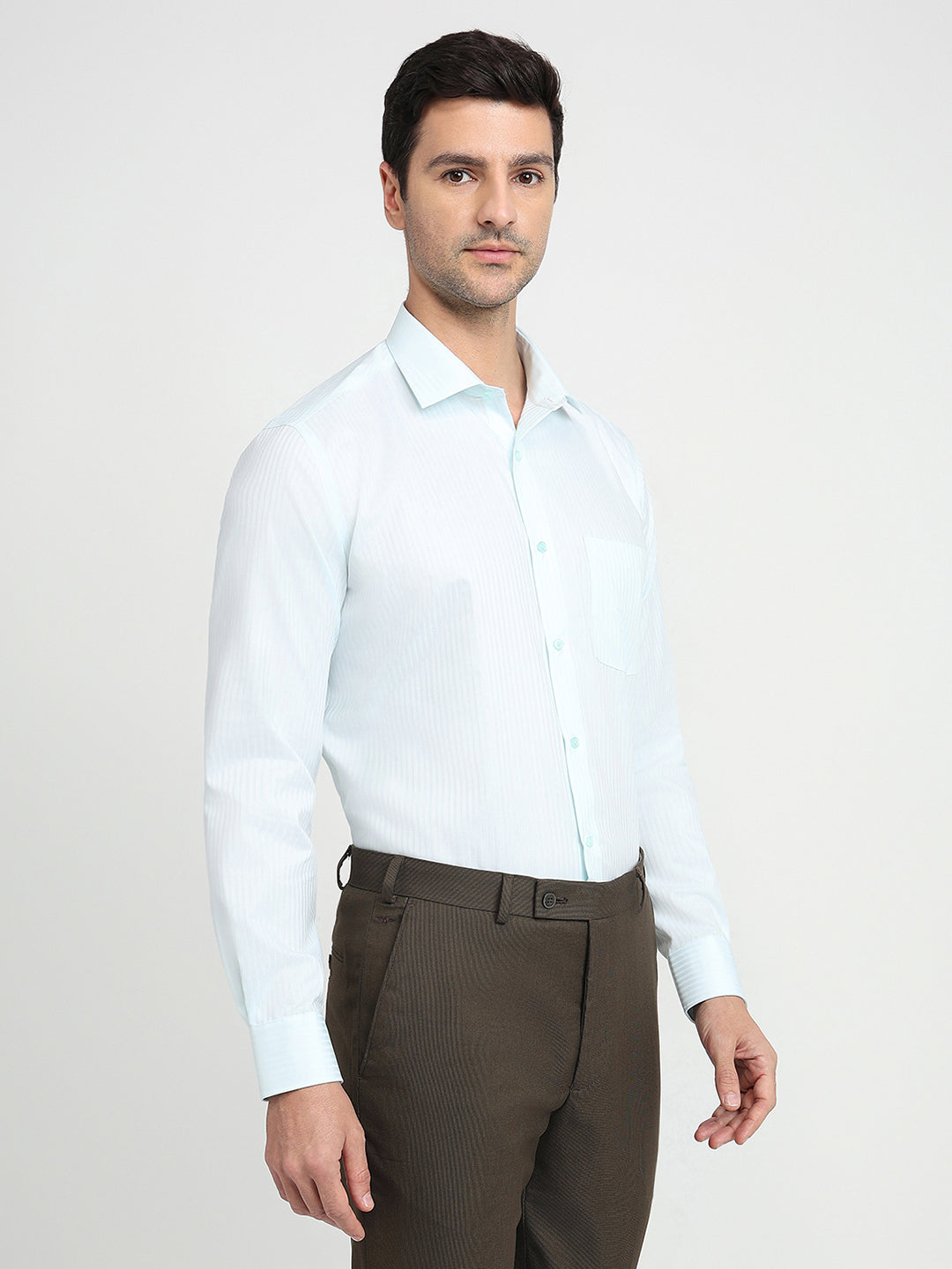 Park Avenue Men Blue Stripe Regular Fit Cotton Full Sleeve Ainsley Collar Formal Shirt