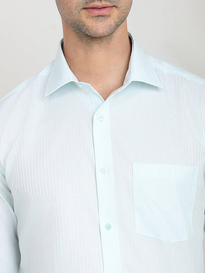 Park Avenue Men Blue Stripe Regular Fit Cotton Full Sleeve Ainsley Collar Formal Shirt