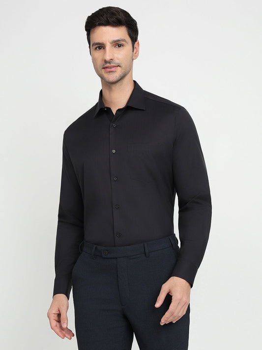 Park Avenue Men Black Structure Regular Fit Cotton Blend Full Sleeve Ainsley Collar Formal Shirt