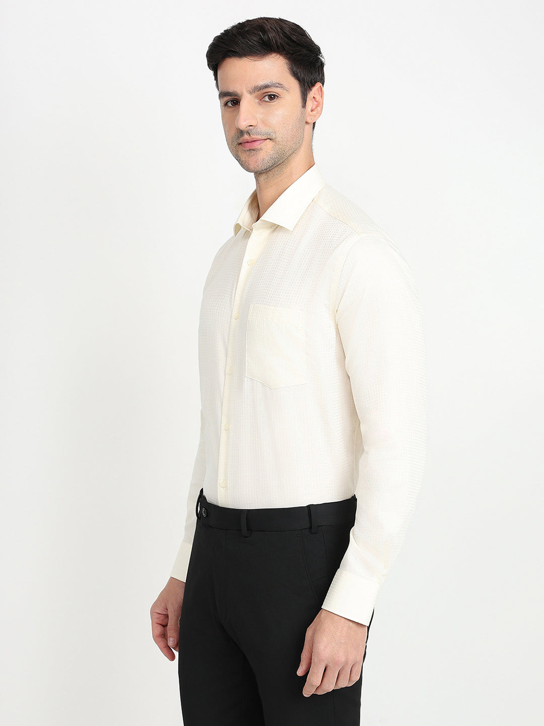 Park Avenue Men White Stripe Regular Fit Cotton Blend Full Sleeve Ainsley Collar Formal Shirt