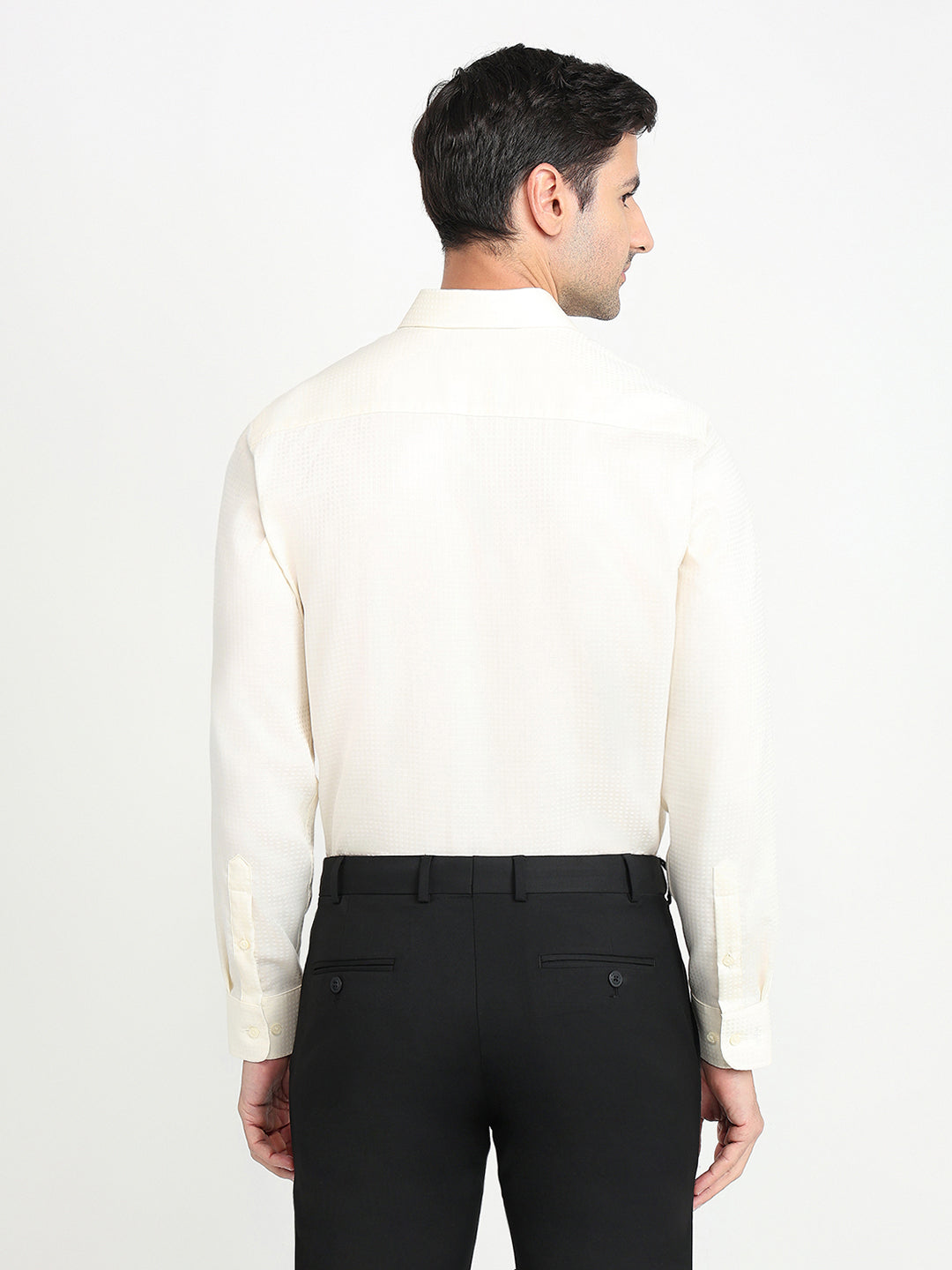 Park Avenue Men White Stripe Regular Fit Cotton Blend Full Sleeve Ainsley Collar Formal Shirt