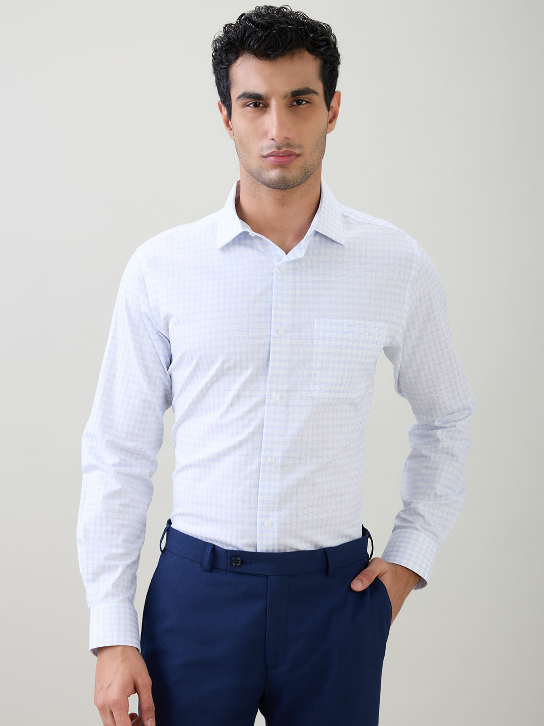 Park Avenue Men Blue Checks Regular Fit Cotton Full Sleeve Formal Shirt