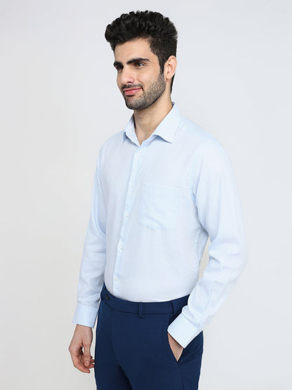 Park Avenue Men Blue Stripe Regular Fit Cotton Full Sleeve Formal Shirt