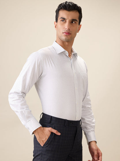 Park Avenue Men White Printed Regular Fit Cotton Full Sleeve Ainsley Collar Formal Shirt