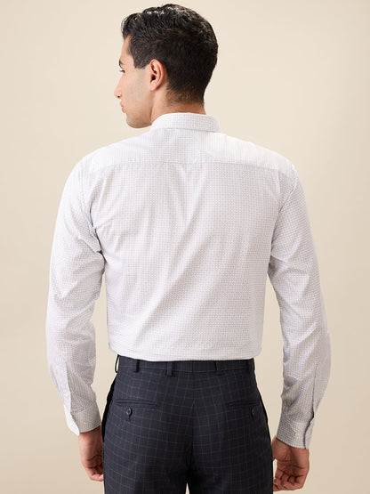 Park Avenue Men White Printed Regular Fit Cotton Full Sleeve Ainsley Collar Formal Shirt