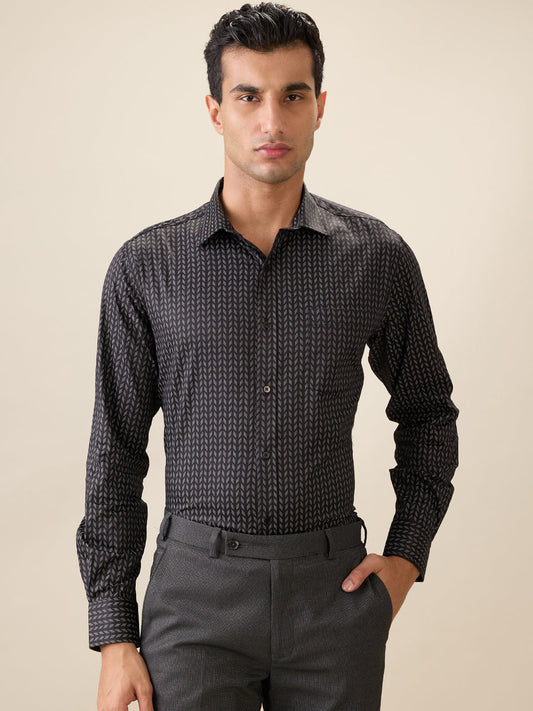 Park Avenue Men Black Printed Regular Fit Cotton Full Sleeve Ainsley Collar Formal Shirt