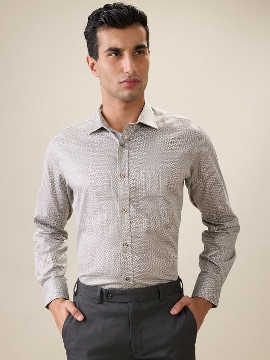 Park Avenue Men Brown Printed Regular Fit Cotton Full Sleeve Ainsley Collar Formal Shirt