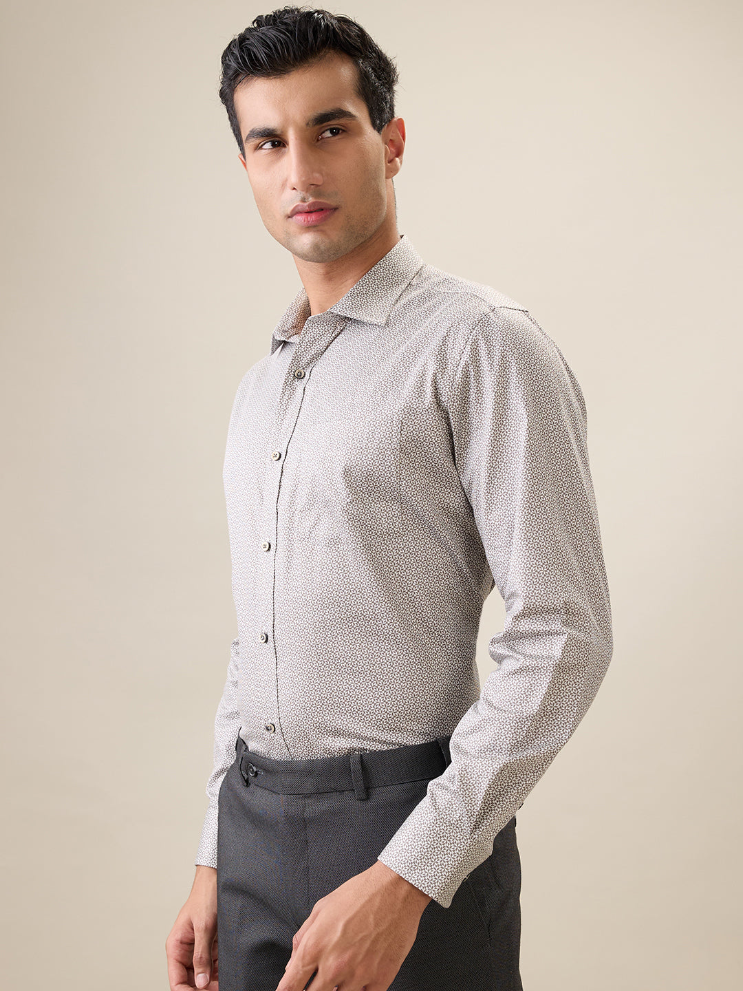 Park Avenue Men Brown Printed Regular Fit Cotton Full Sleeve Ainsley Collar Formal Shirt