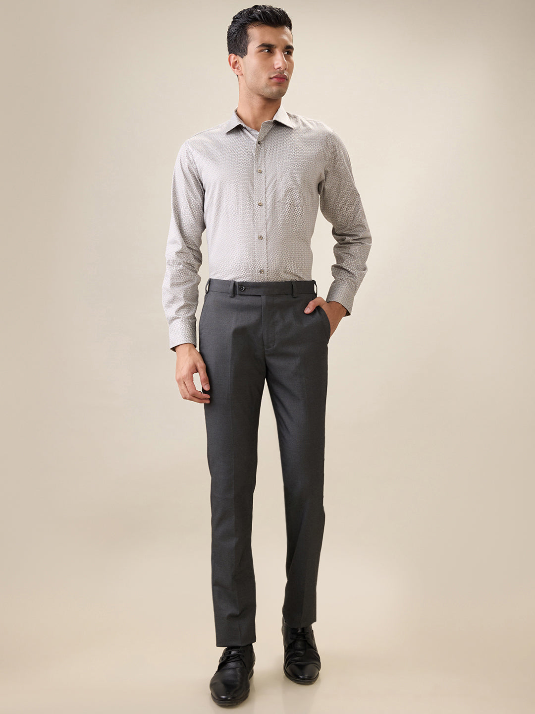 Park Avenue Men Brown Printed Regular Fit Cotton Full Sleeve Ainsley Collar Formal Shirt