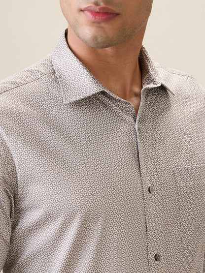 Park Avenue Men Brown Printed Regular Fit Cotton Full Sleeve Ainsley Collar Formal Shirt