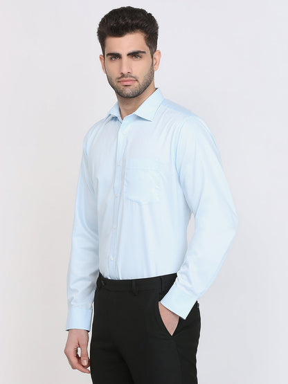 Park Avenue Men Blue Solid Regular Fit Cotton Blend Formal Shirt