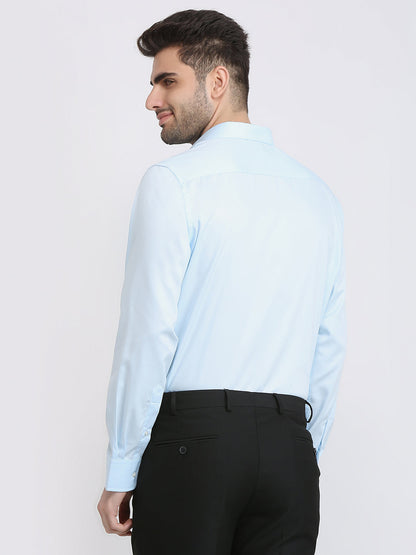 Park Avenue Men Blue Solid Regular Fit Cotton Blend Formal Shirt
