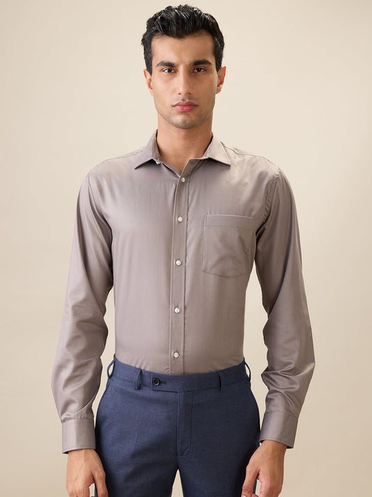 Park Avenue Men Grey Solid Regular Fit Cotton Blend Full Sleeve Ainsley Collar Formal Shirt