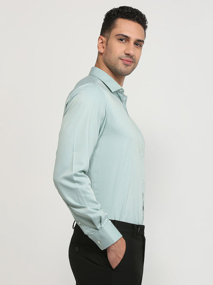 Park Avenue Men Blue Solid Regular Fit Cotton Blend Formal Shirt
