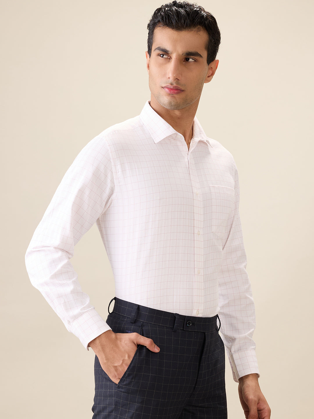 Park Avenue Men Red Checks Regular Fit Cotton Blend Full Sleeve Ainsley Collar Formal Shirt