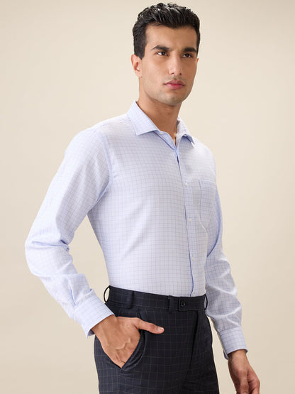 Park Avenue Men Blue Checks Regular Fit Cotton Blend Full Sleeve Ainsley Collar Formal Shirt