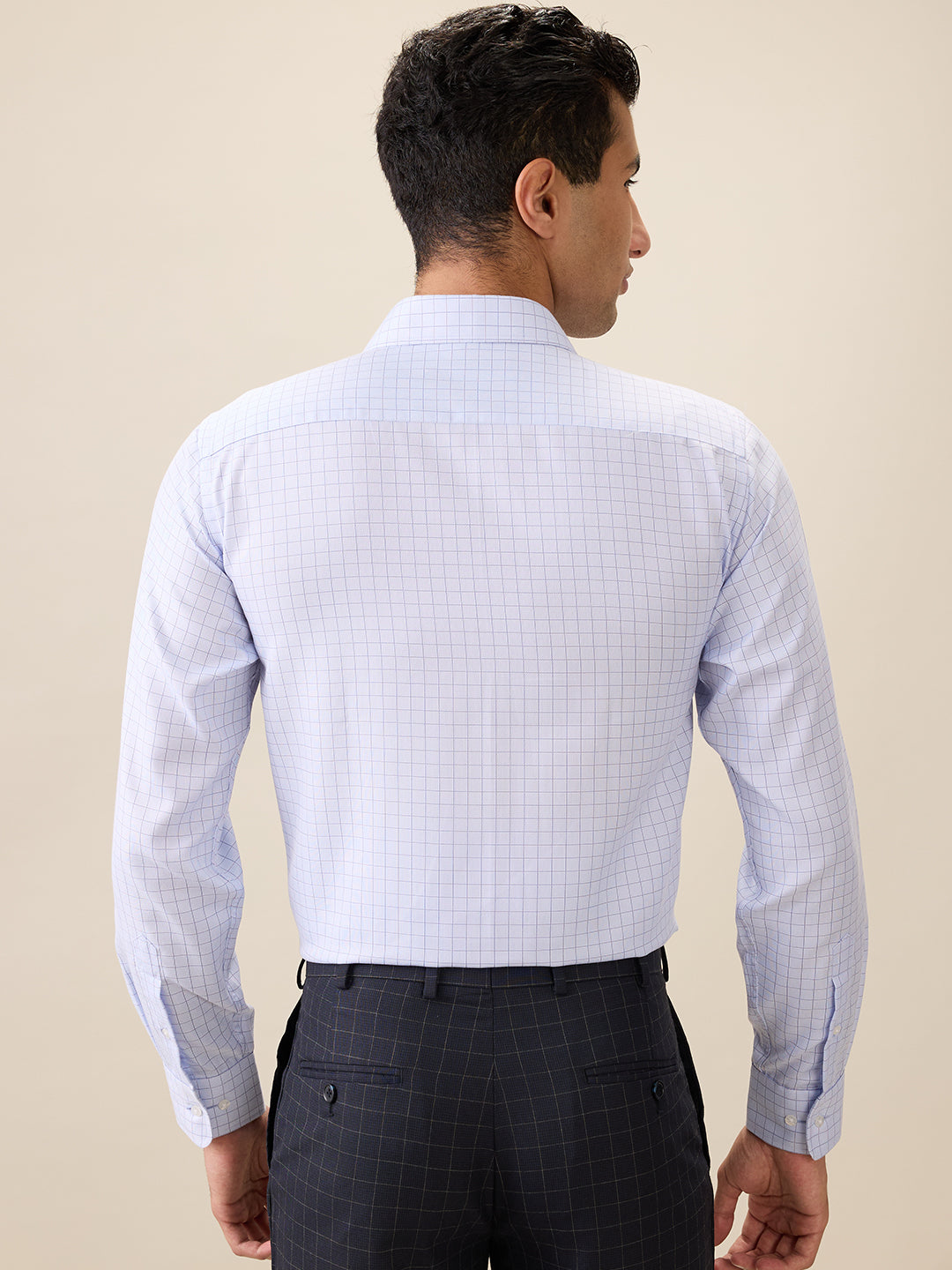 Park Avenue Men Blue Checks Regular Fit Cotton Blend Full Sleeve Ainsley Collar Formal Shirt