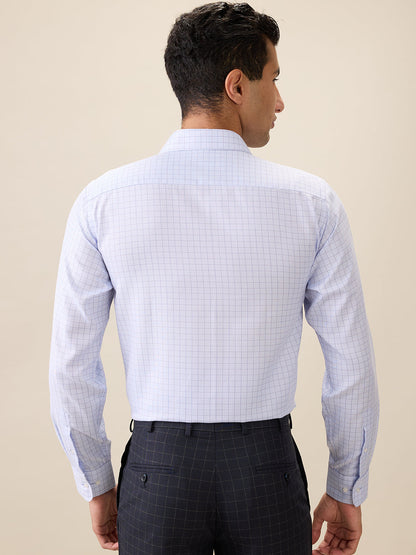 Park Avenue Men Blue Checks Regular Fit Cotton Blend Full Sleeve Ainsley Collar Formal Shirt