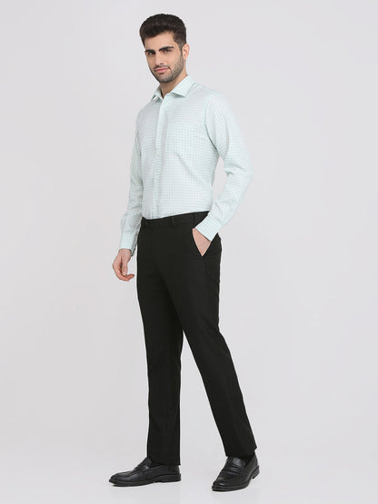 Park Avenue Men Green Checks Regular Fit Cotton Blend Formal Shirt