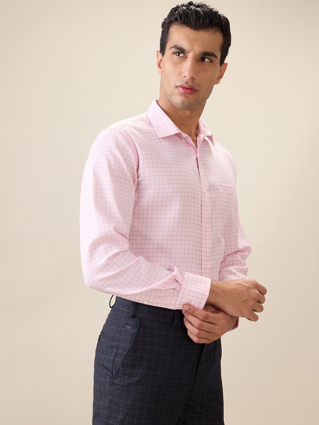 Park Avenue Men Red Checks Regular Fit Cotton Blend Full Sleeve Ainsley Collar Formal Shirt