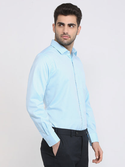 Park Avenue Men Blue Structure Regular Fit Cotton Blend Formal Shirt
