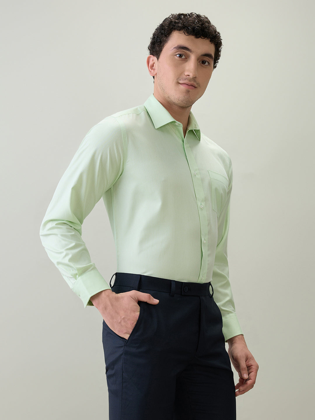 Park Avenue Men Green Structure Regular Fit Cotton Blend Formal Shirt