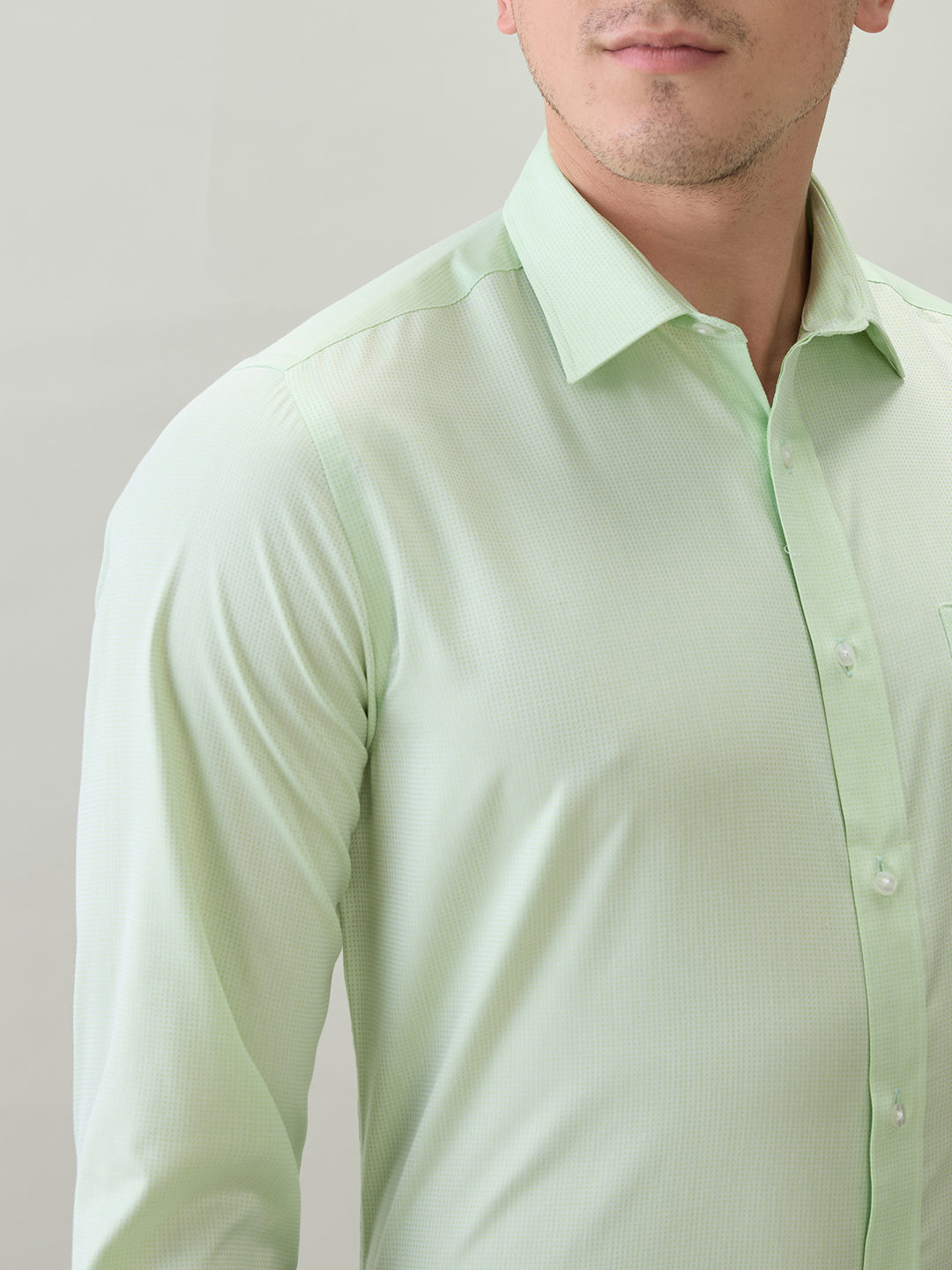 Park Avenue Men Green Structure Regular Fit Cotton Blend Formal Shirt