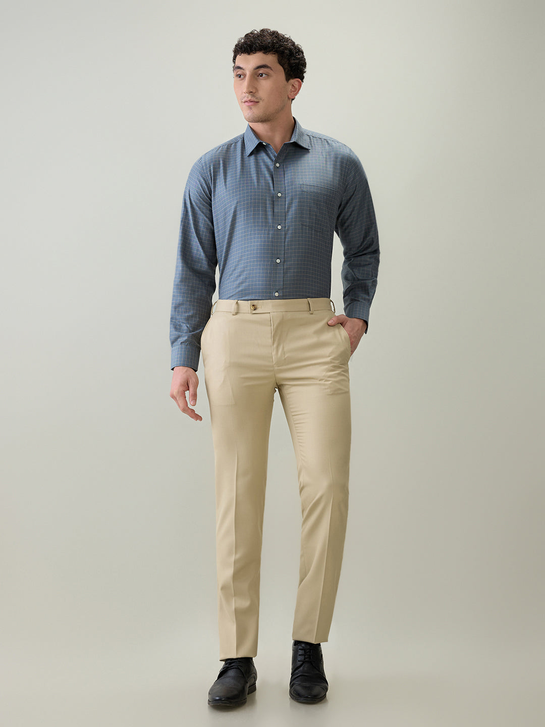 Park Avenue Men Blue Structure Regular Fit Cotton Blend Formal Shirt
