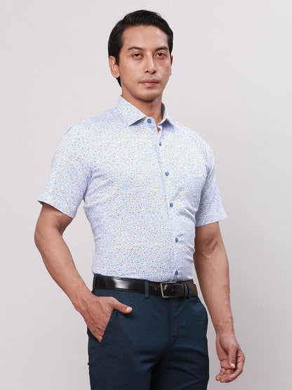 Park Avenue Men Blue Regular Fit Printed Half Sleeve Ainsley Collar Shirt