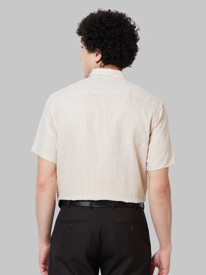 Men Fawn Regular Fit Solid Linen Half Sleeve Cut Away Collar Shirts