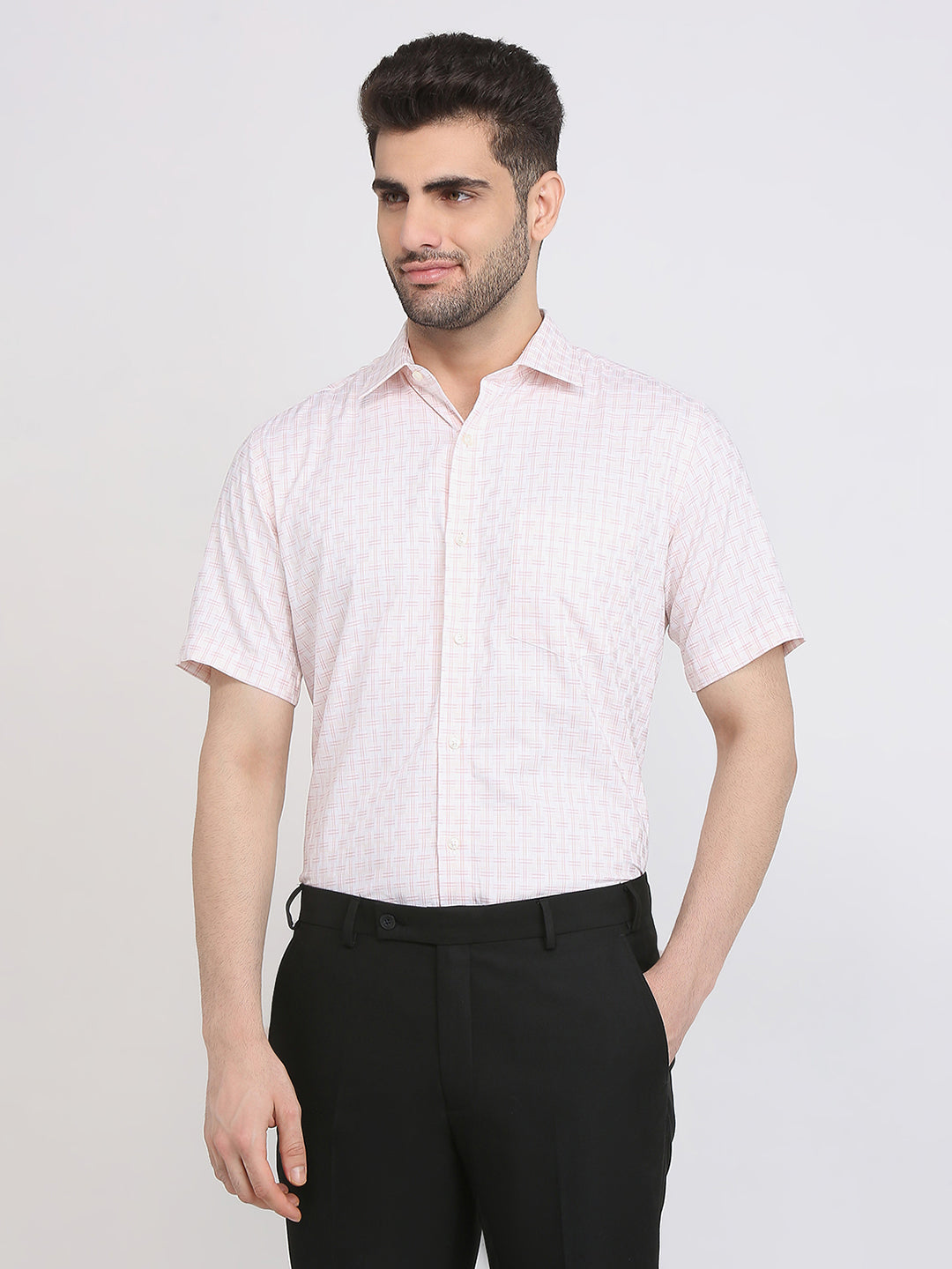 Park Avenue Men Orange Checks Regular Fit Cotton Formal Shirt