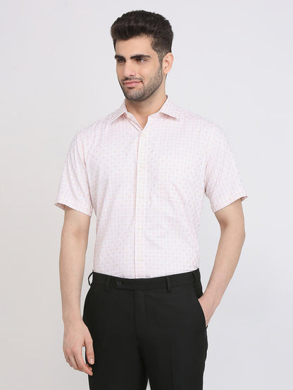 Park Avenue Men Orange Checks Regular Fit Cotton Formal Shirt