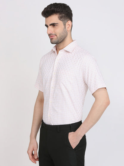 Park Avenue Men Orange Checks Regular Fit Cotton Formal Shirt