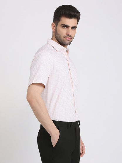 Park Avenue Men Orange Checks Regular Fit Cotton Formal Shirt