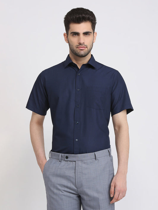 Park Avenue Men Blue Structure Regular Fit Polyester Blend Formal Shirt