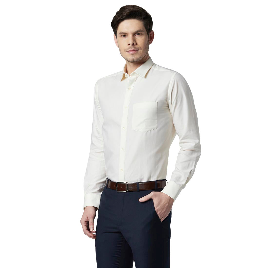 Park Avenue Men Yellow Structure Regular Fit Cotton Shirt