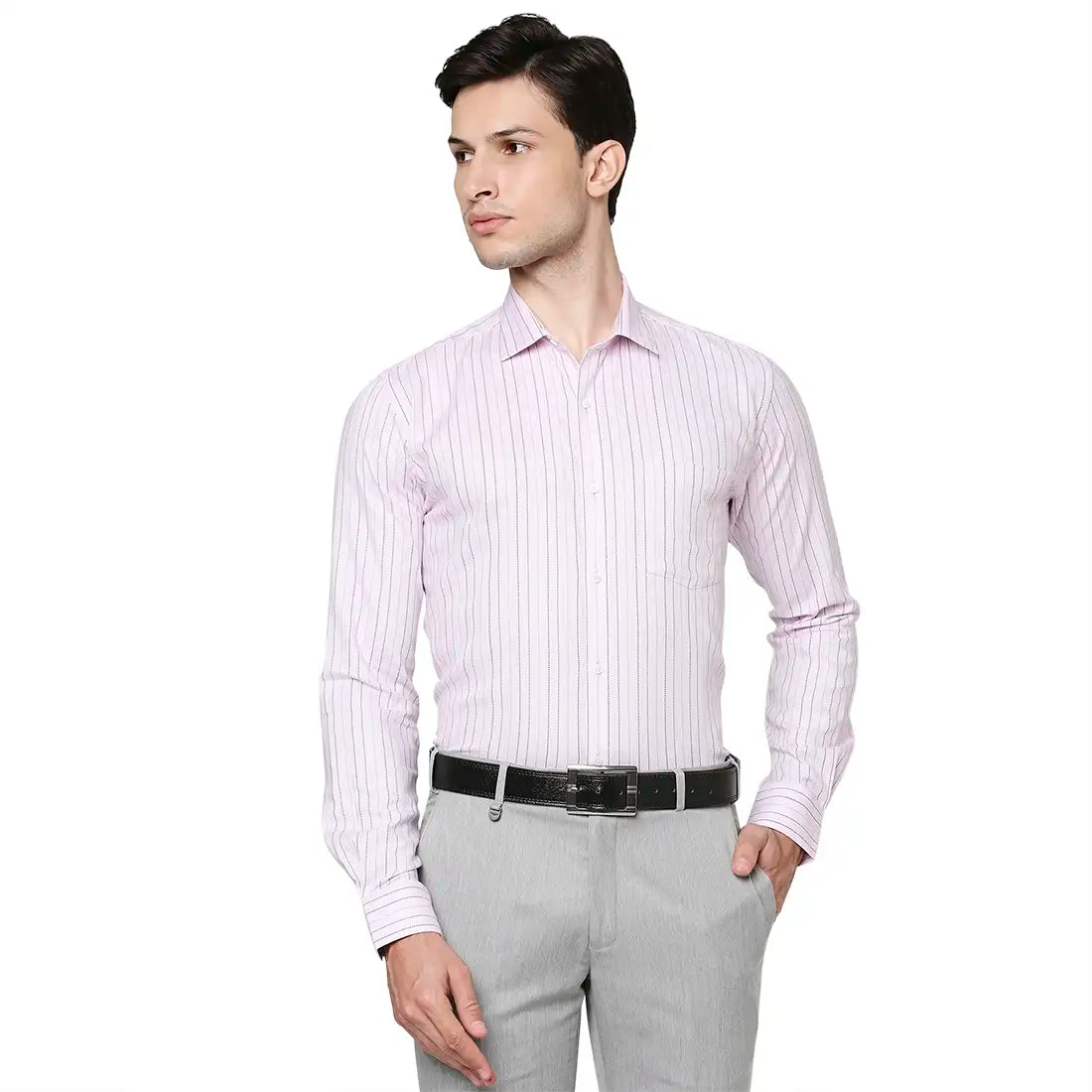 Men Red Slim Fit Stripe Cotton Shirts