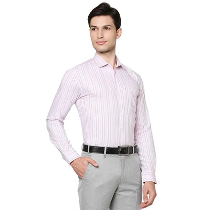 Men Red Slim Fit Stripe Cotton Shirts