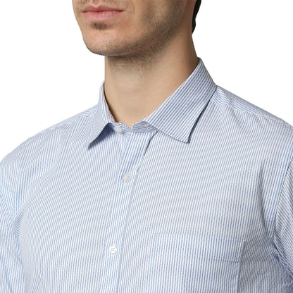 Men Blue Slim Fit Stripe Cotton Shirts