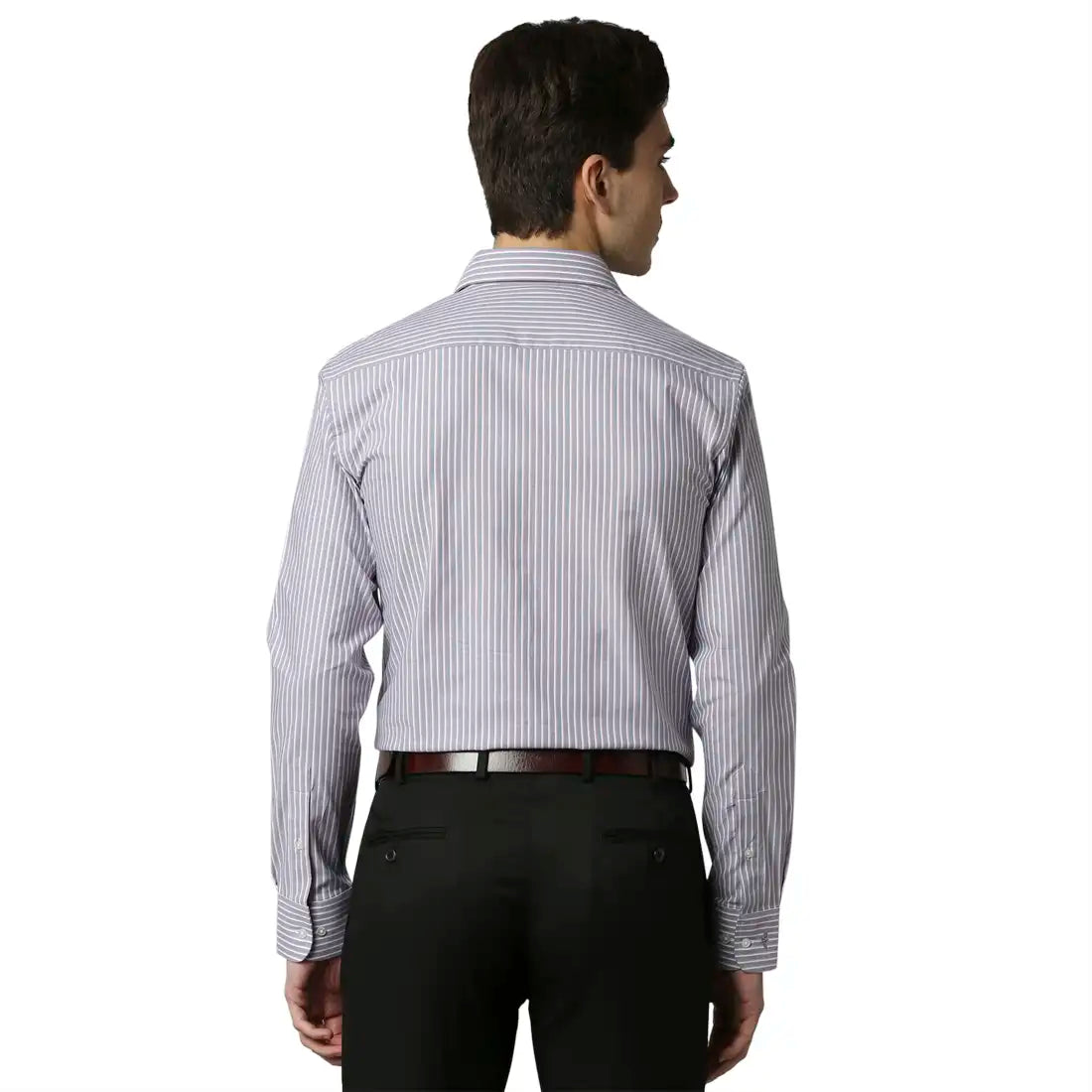 Men Grey Slim Fit Stripe Cotton Shirts