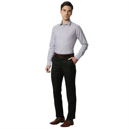 Men Grey Slim Fit Stripe Cotton Shirts