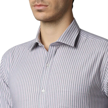 Men Grey Slim Fit Stripe Cotton Shirts