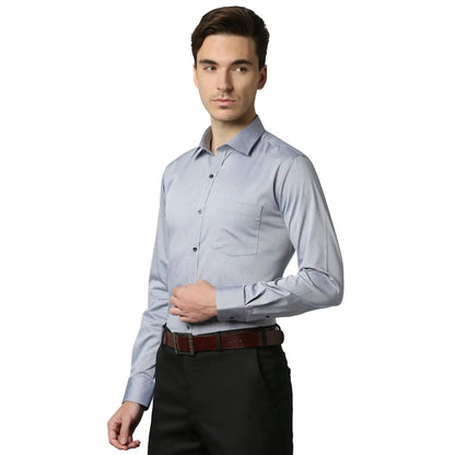 Men Blue Slim Fit Structure Cotton Shirts